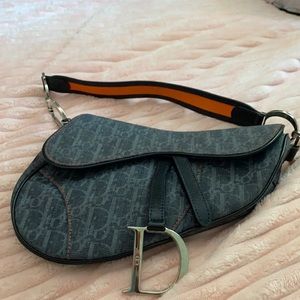 Authentic  Christian Dior Oblique Saddle Blue  Bag